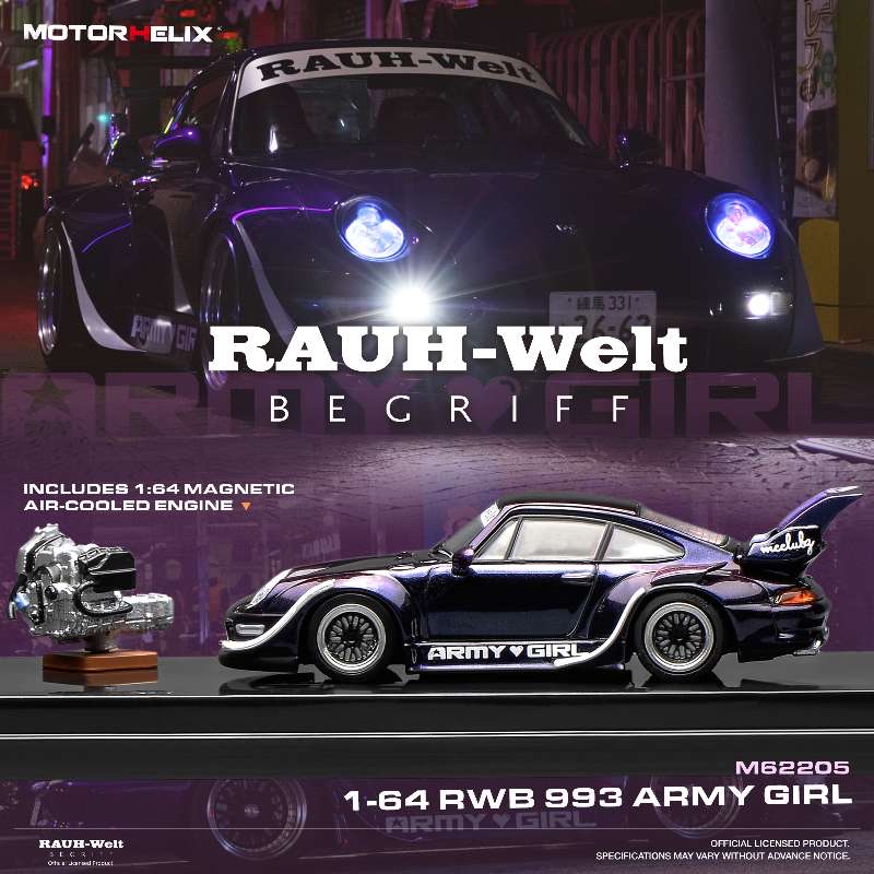 （預訂 Pre Order) MOTORHELIX  (M62205) 1/64 RWB 993 ARMY GIRL