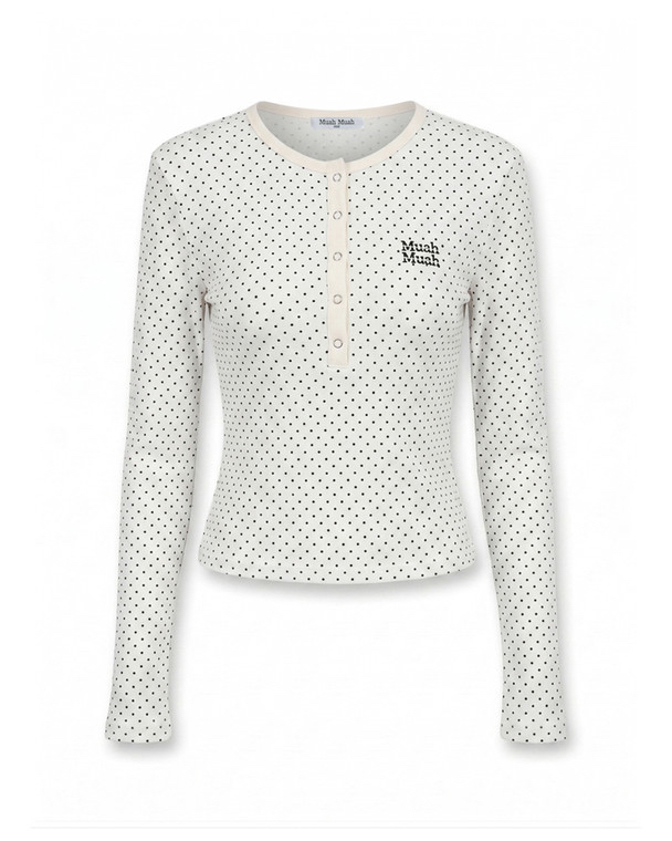 MuahMuah ROUND DOT HENLEY NECK CROP LONG SLEEVE