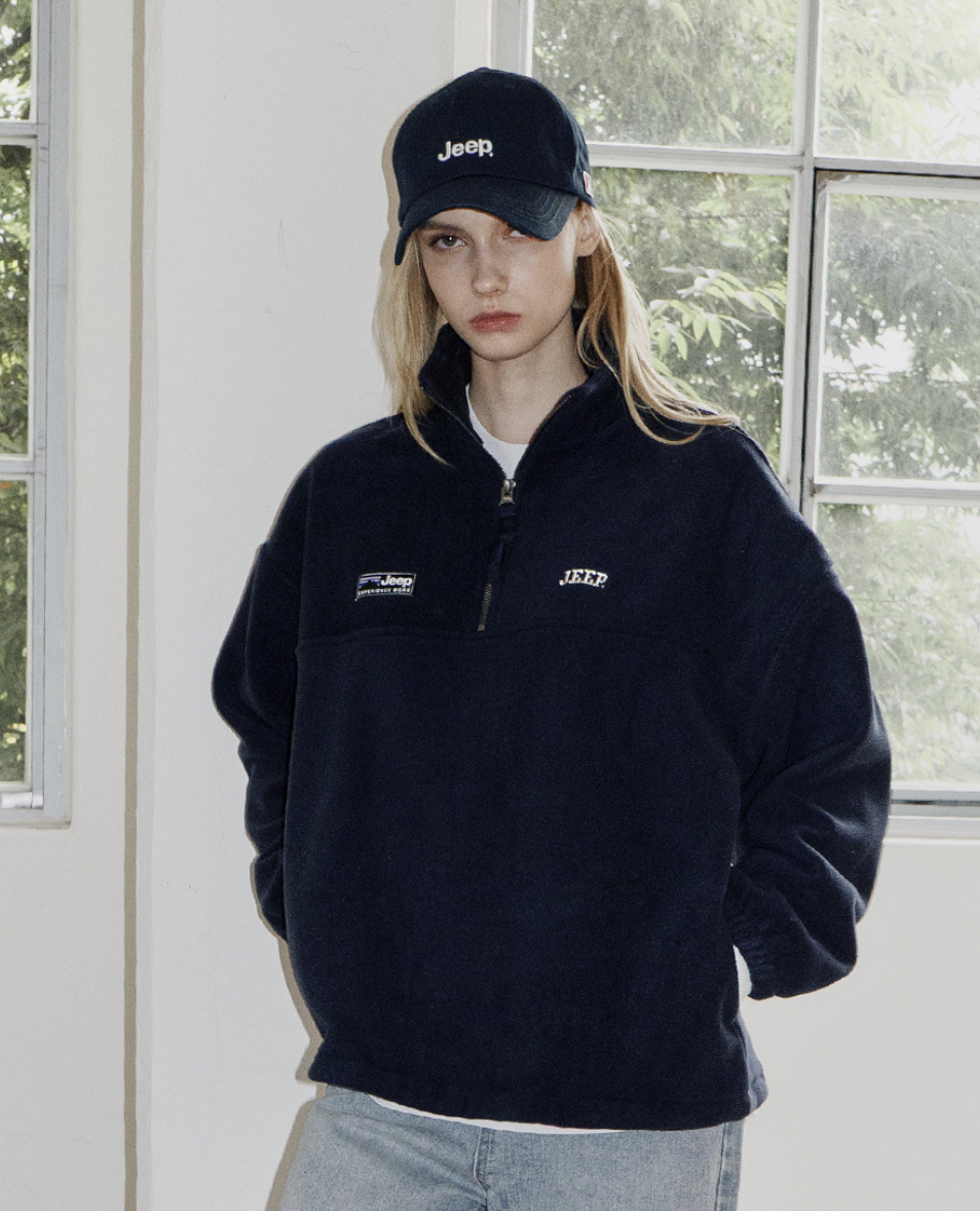 韓國 JEEP ESSENTIALS 小Logo 半拉鍊 抓絨衛衣  6色任選｜Small Logo Half Zip-Up Fleece