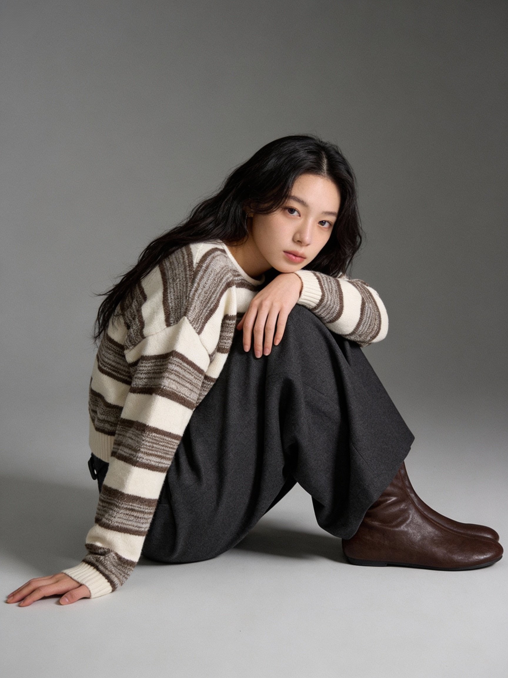 8553粗條紋短版針織