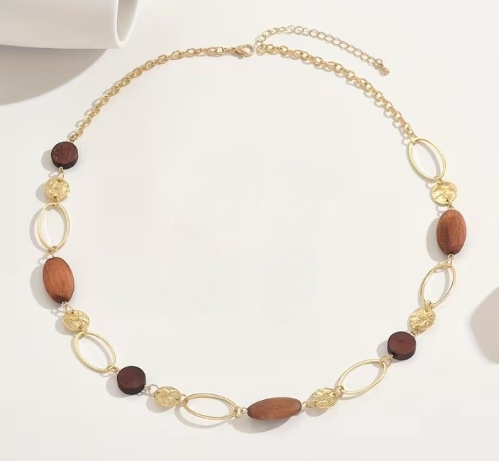 Wood & Gold Link Necklace