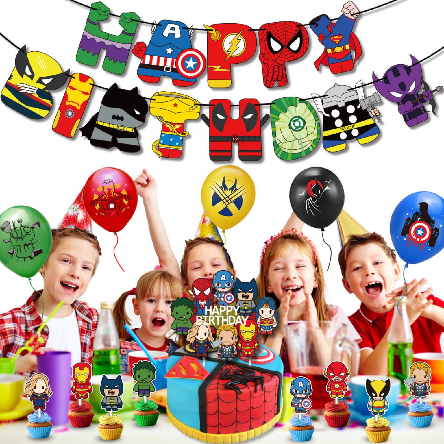 Spidey and His Amazing Friends 蜘蛛俠主題生日派對氣球套餐 20個氣球＋Happy Birthday掛旗＋16個蛋糕插牌