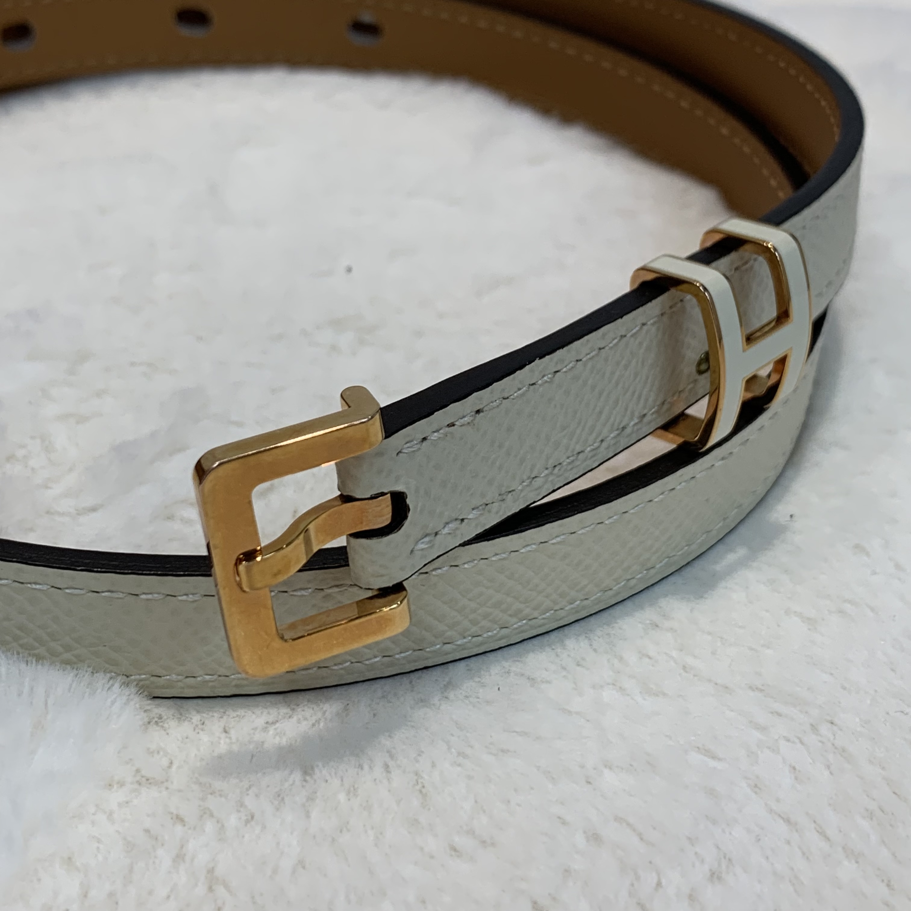 Hermes愛馬仕小牛皮popH腰帶 奶昔白