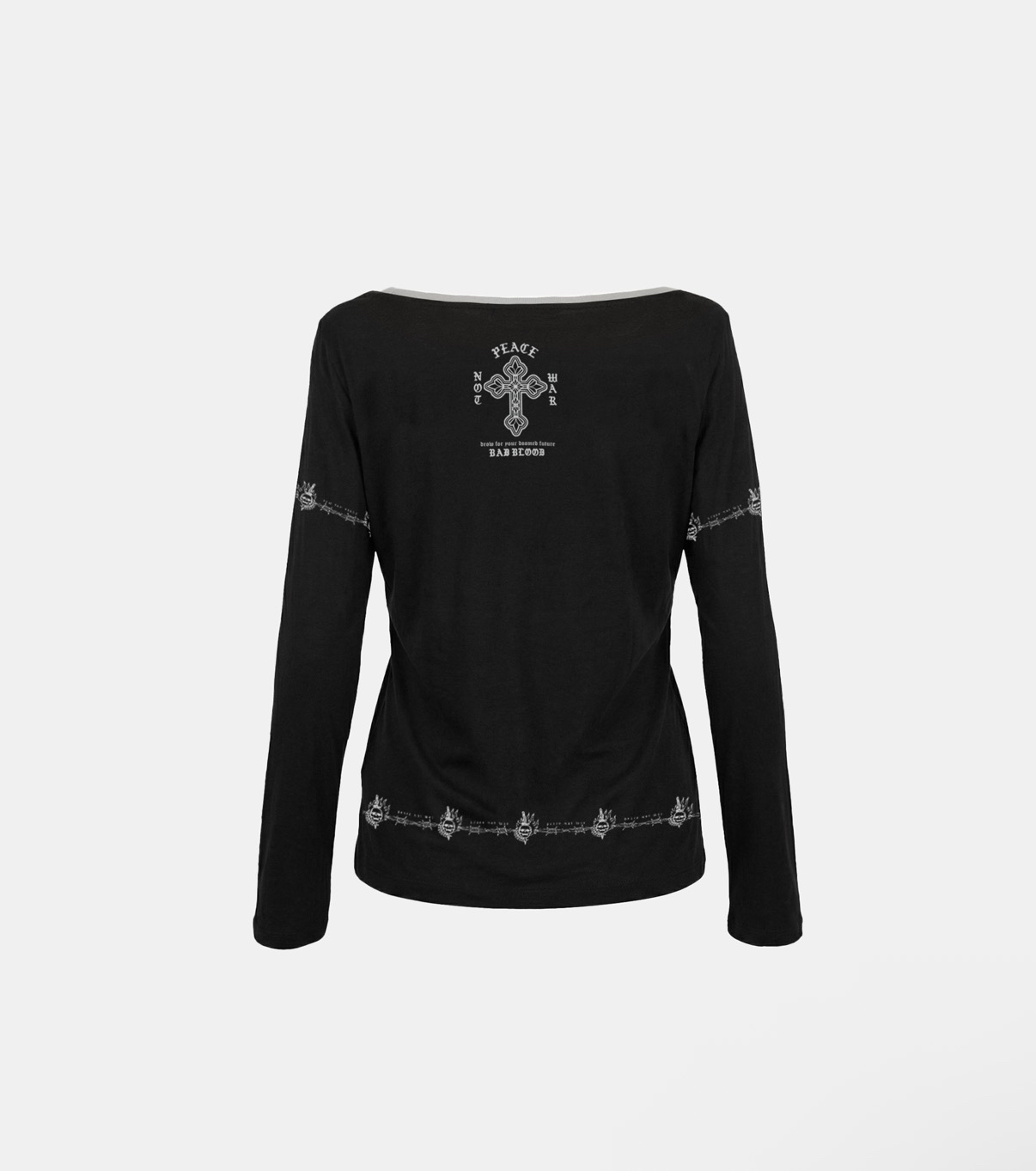 BADBLOOD新款[w-tee26-152] Peace Not War Print Loose-Fit Long Sleeve - Black