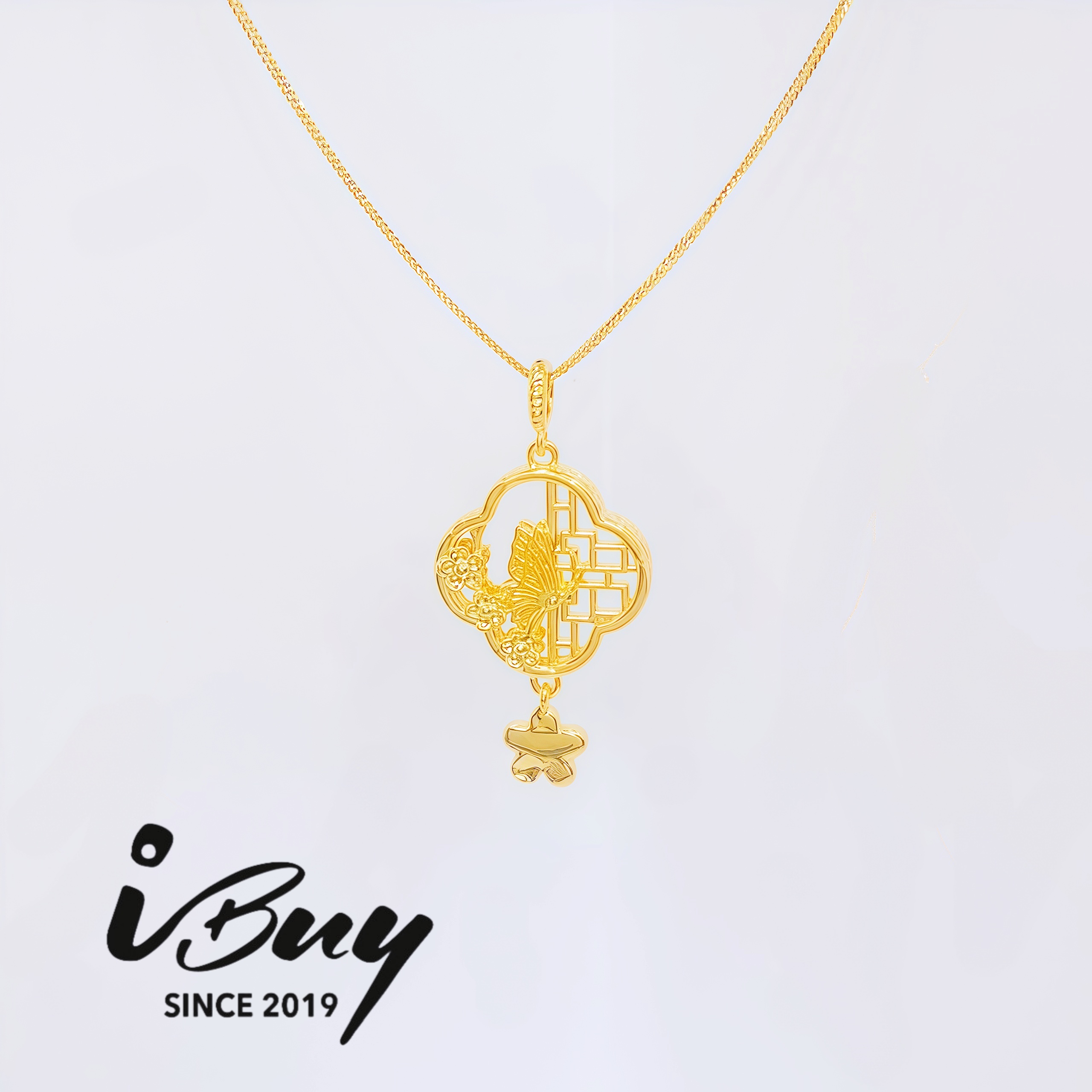 916 HARD GOLD BUTTERFLY & FLOWER WINDOW CHARM 916 硬金 蝶恋花福窗串咀