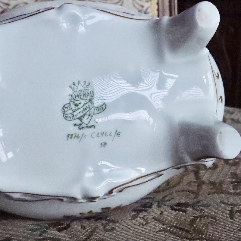 RARE! 1934-1949 Made in Germany JLMenau Graf Von Hennebert Porcelain Large Footed Trinket Box/Treasure Box(MT1705)