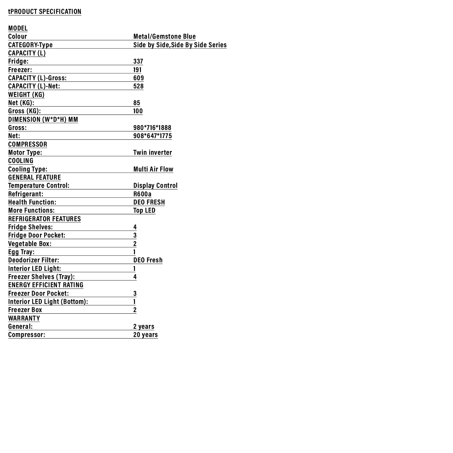 Haier 609L Side by Side Inverter Refrigerator (HRF-IS609XM)
