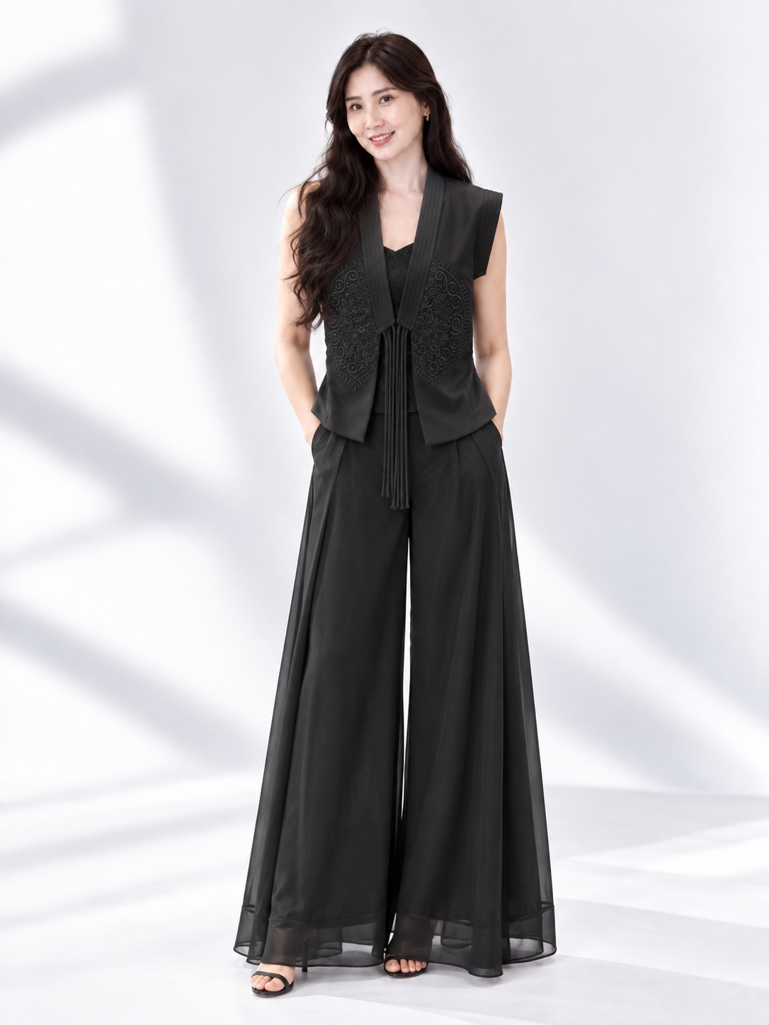 5158 Celeste Organza High-Waist Pants