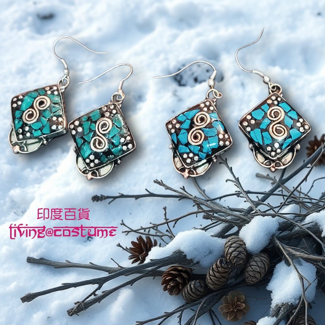 印度黃銅彩石拼貼耳環