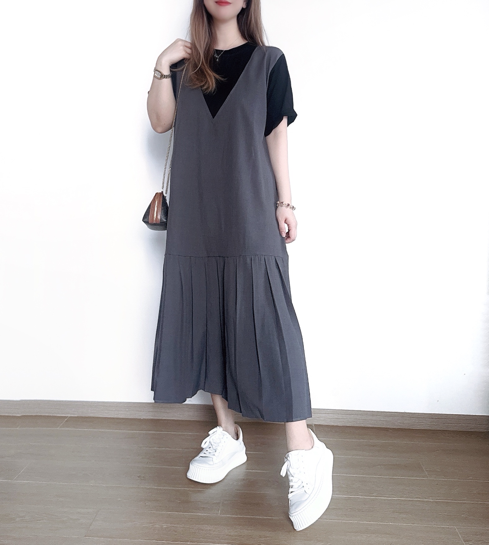 🌼初春優惠🍀 簡約拼接西裝百摺Ops