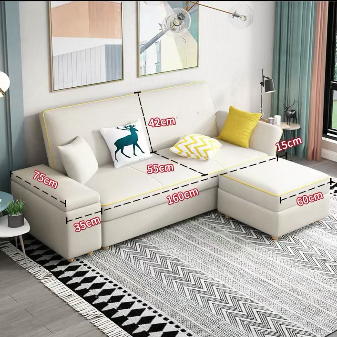 北歐現代簡約細單位客廳 可收納儲物慳位科技布梳化 家用 sofa