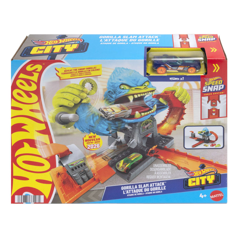 Hot Wheels City Gorilla Slam Attack 猩猩攻擊軌道玩具 Speed Snap 賽車套裝 兒童生日禮物