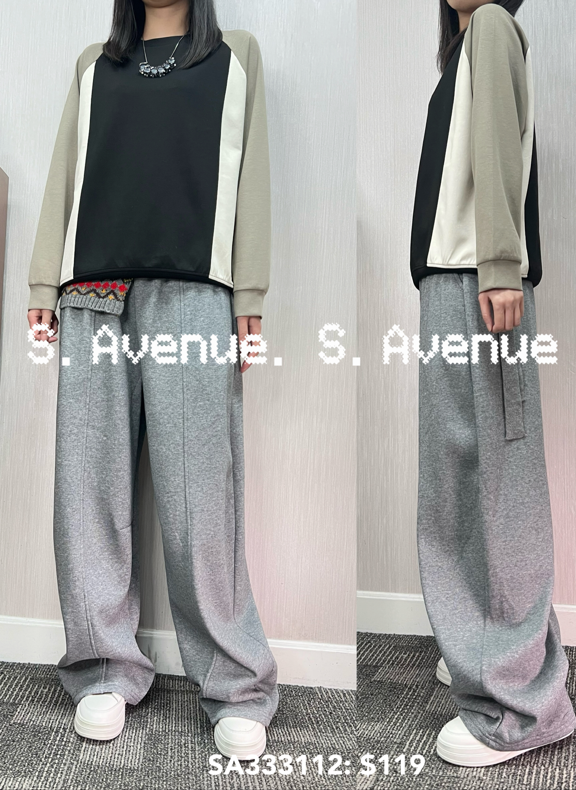 SA333112: 長袖拼色太空棉tee