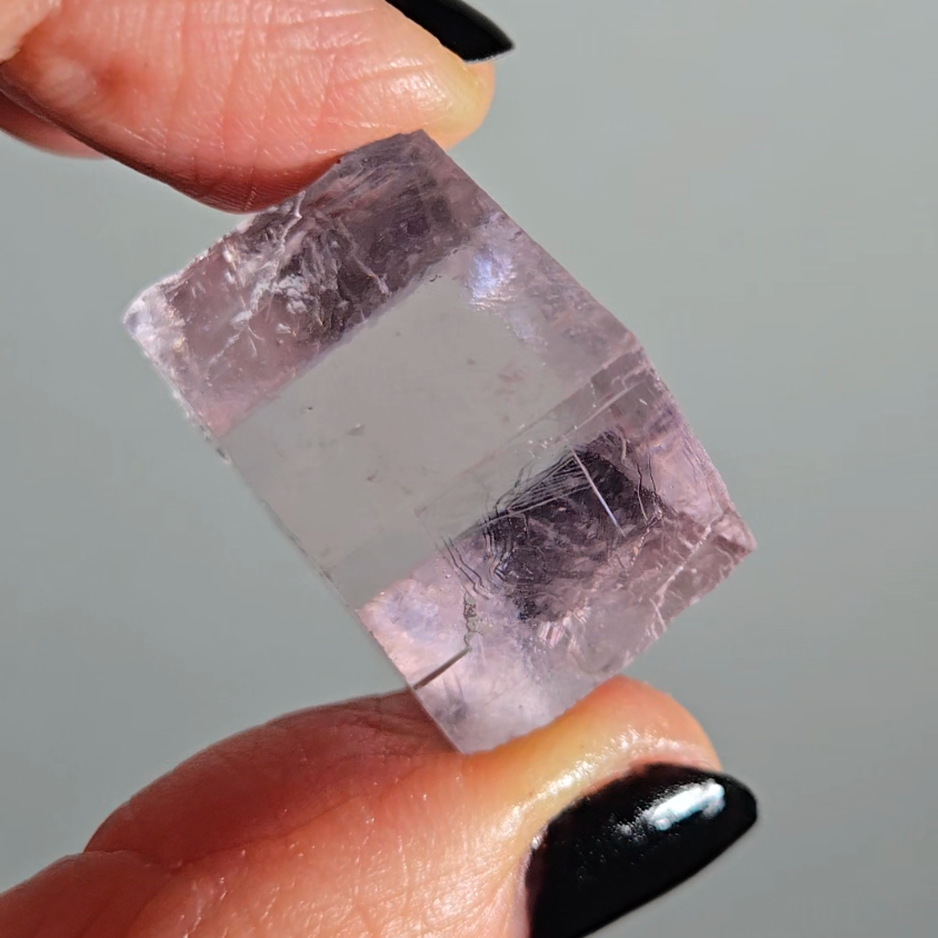 Purple calcite cube with rainbows - PC2