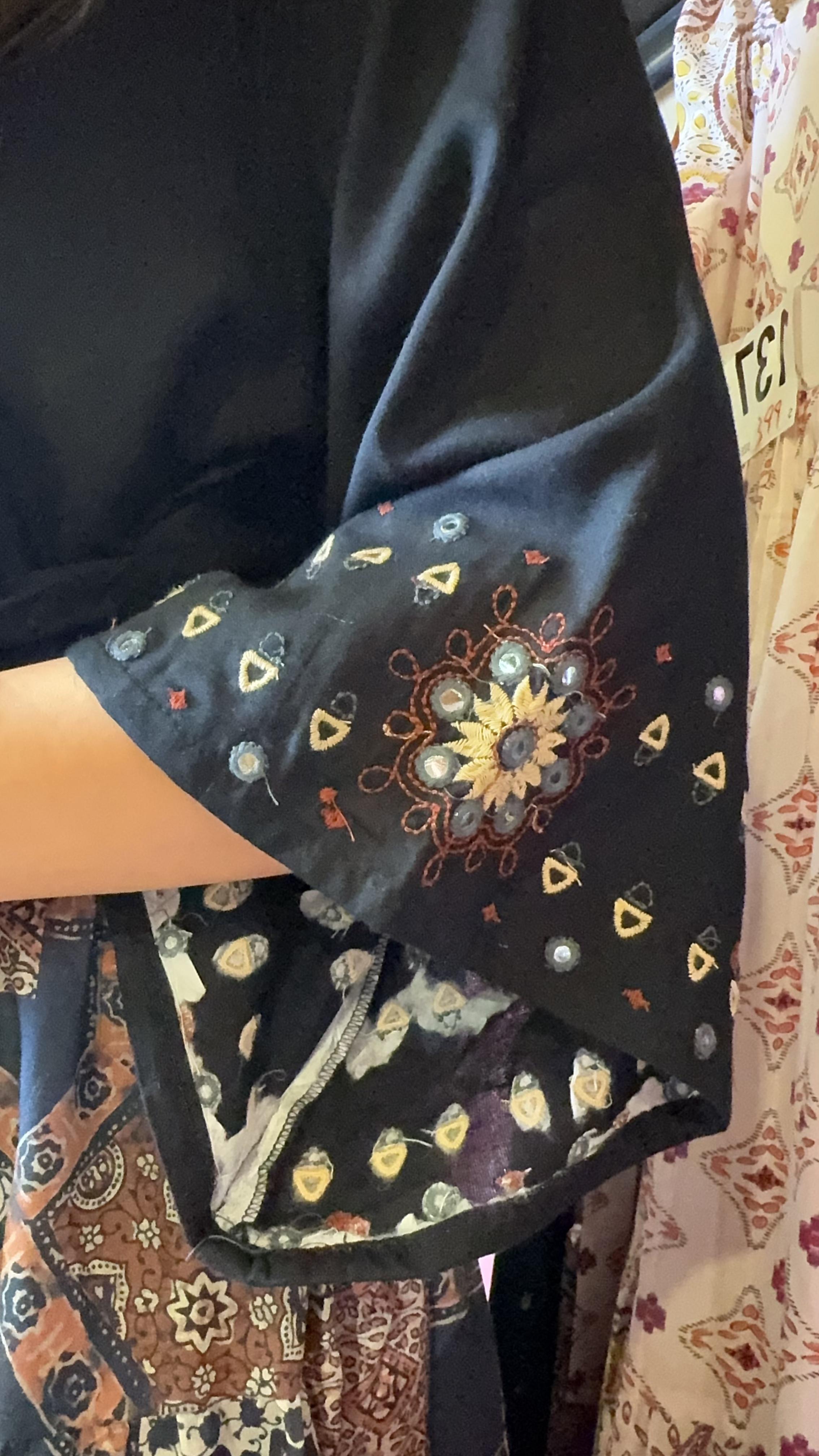 Black V-neck Emb. Top #1384