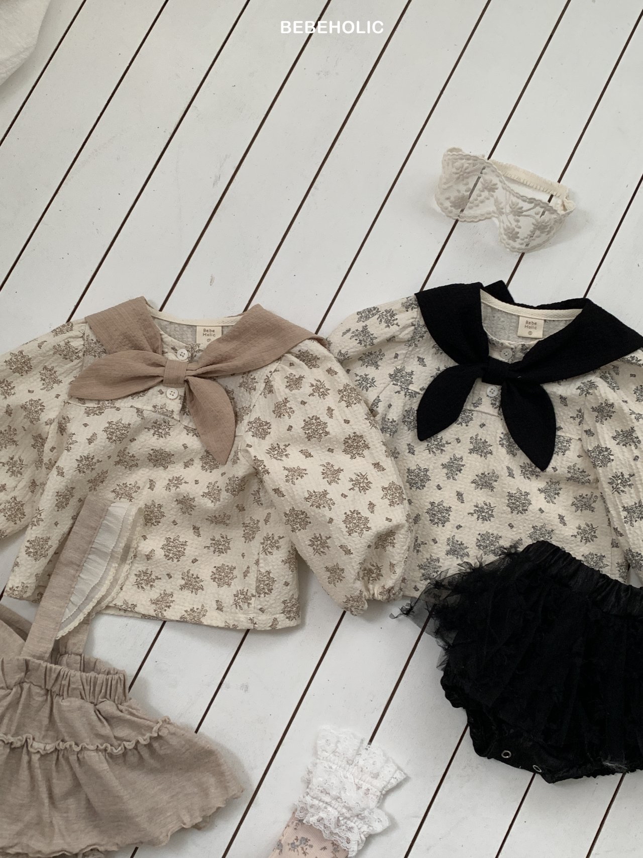 🌸預訂 韓國直送🌸🇰🇷BEBEHOLIC兩色花卉圖案領巾長袖上衣