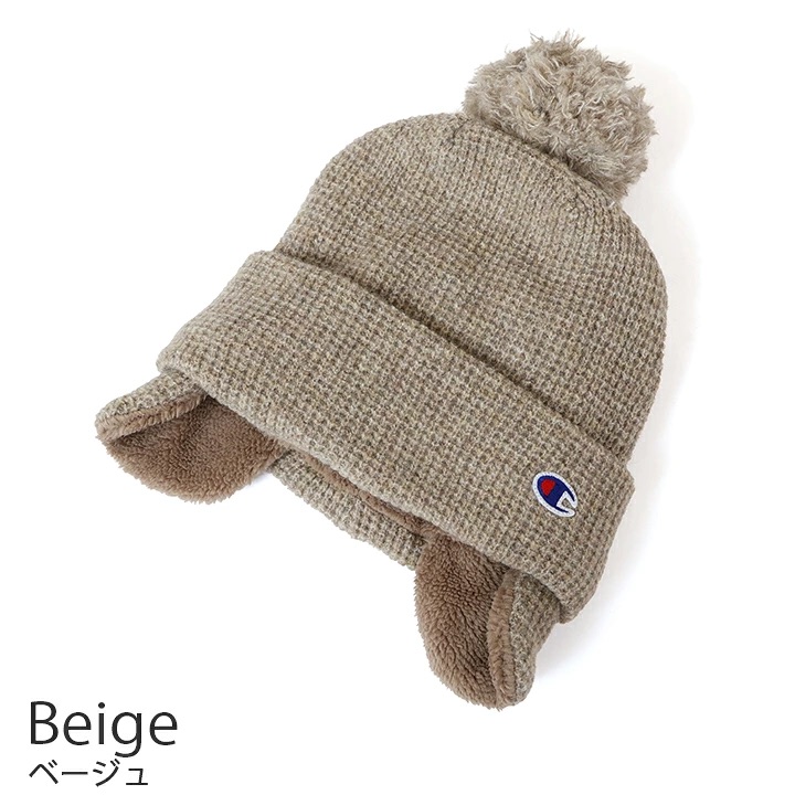 日本代購【 2026秋冬新產品 日本直送 Champion 護耳毛毛球針織冷帽  男女通用| Earflap Pom-pom Knit Cap unisex 】