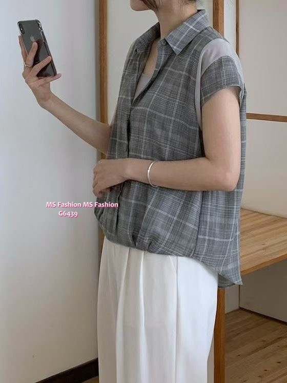 G6439 假兩件格仔top