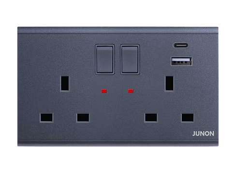 俊朗 天悅 黑 13A孖蘇有掣連Type A+C USB 插座