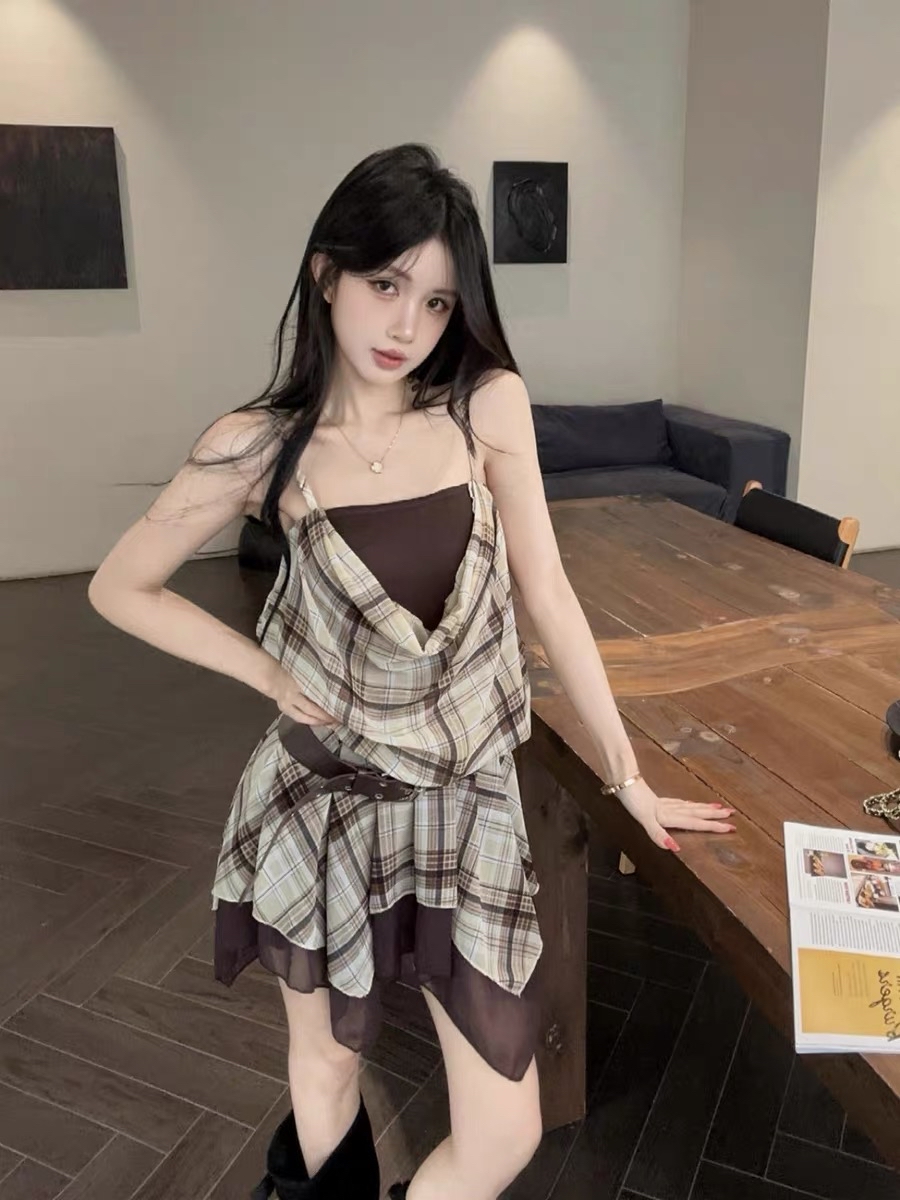 A031144 Sexy Y2K Plaid Spaghetti Strap Mini Dress