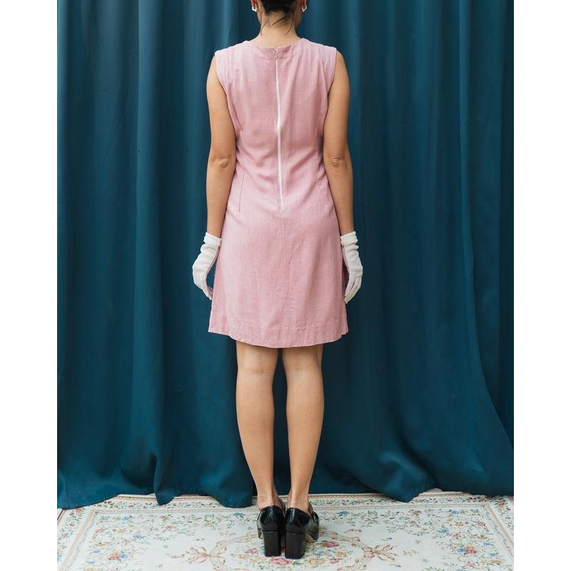 Vintage Japanese 1960s Pastel Pink Ribbon Detail Shift Dress (MT1541-30)
