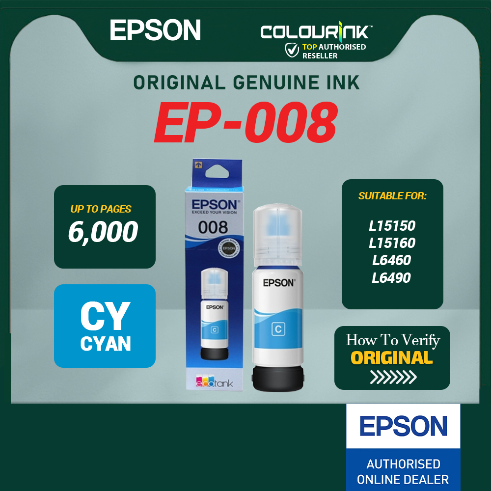 Epson Original Genuine 008 Pigment Ink Tank T06G100 T06G200 T06G300 T06G400 L15150 L6550 L6460 L6490 L15160 L15180