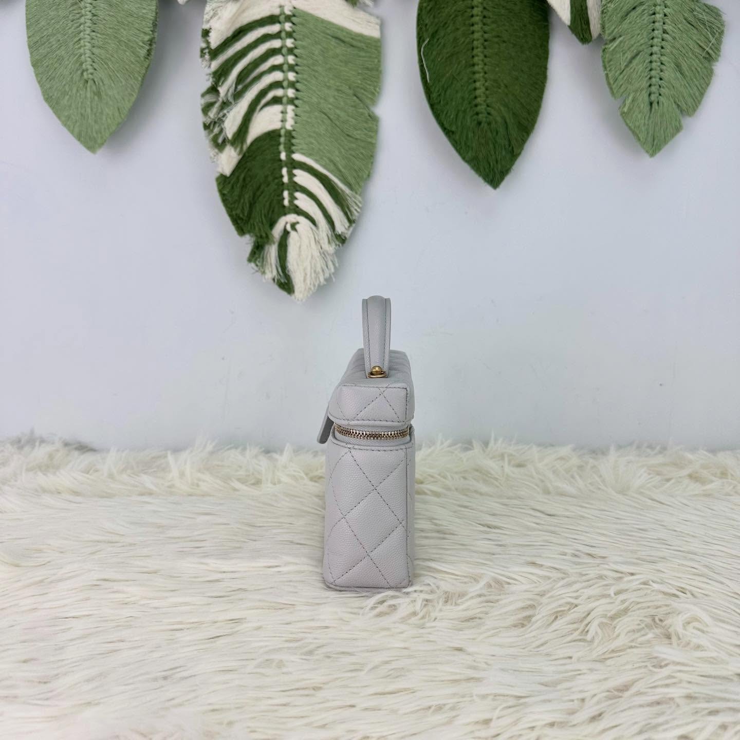 CHANEL🤍PRE OWNED 25P LP 灰色金扣荔枝牛皮飯盒包 晶片款 手提單肩斜肩包🩶