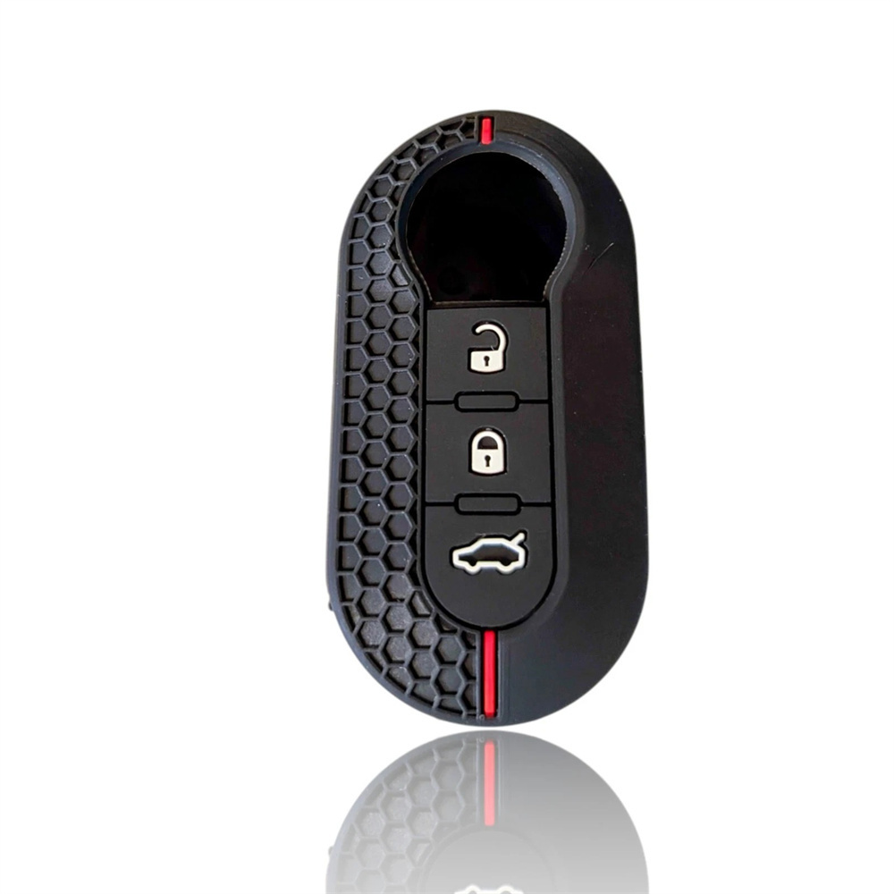 適用菲亞特500X硅膠鑰匙套 A款折疊3鍵 黑色紅線 UA0541