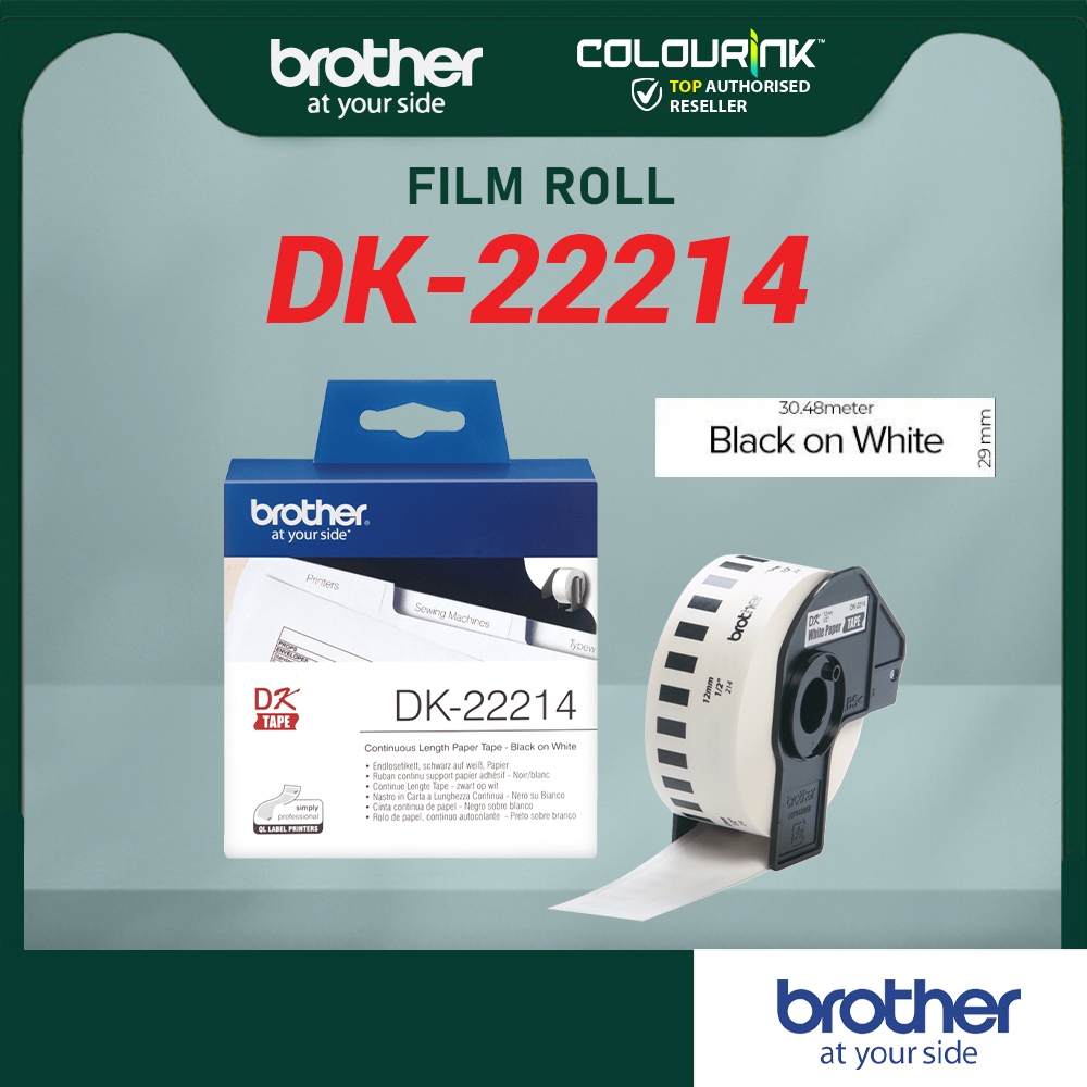 Brother Original Label Film Tape DK22214 (Black On White) QL550/QL570/QL700/QL720/QL800/QL820NWB