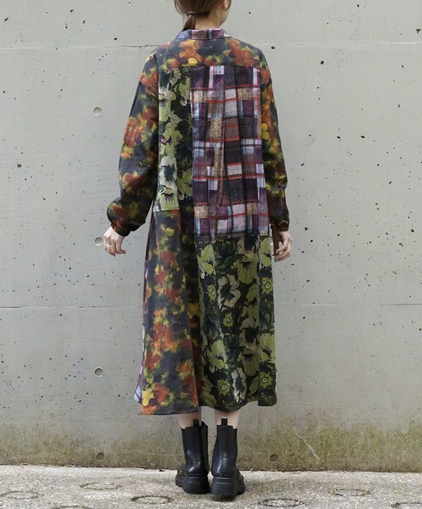 花卉格紋連身裙 - 2026 流行穿搭  女士連身裙 春秋冬時尚穿搭 成人休閒 日常穿搭 易於配搭 日本直送   #JP-I-260003