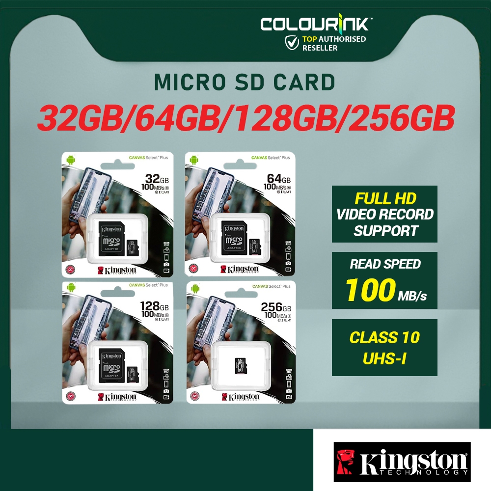 Kingston Canvas MicroSD Memory Card Class 10 UHS-I 32GB 64GB 128GB 256GB for Smartphone CCTV Camera Action Cam
