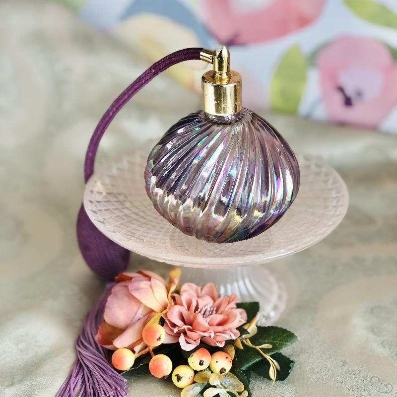 C.a. 1960s Carnival Glass Style Purple Iridescent Purple Atomizer/Perfume Bottle (MT1857)