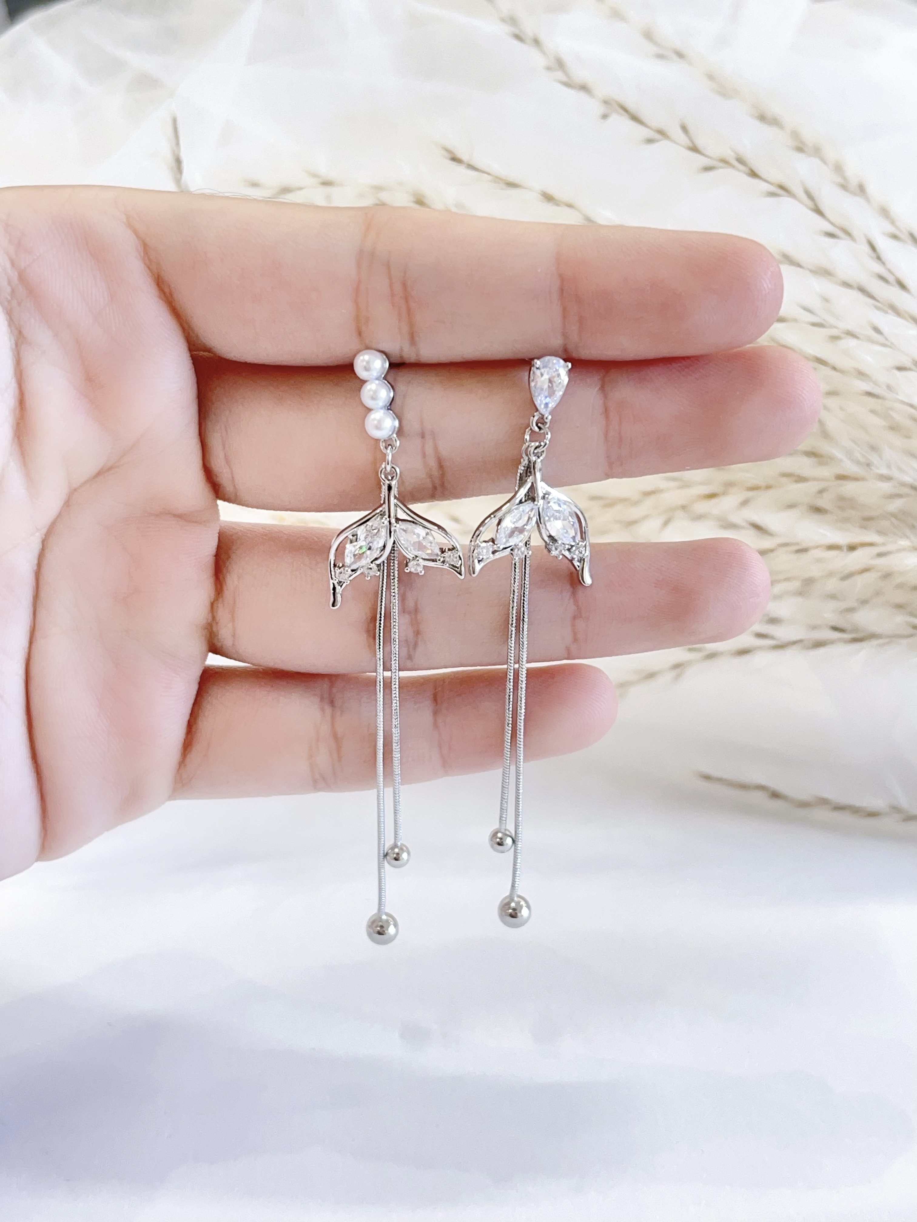 人鱼锆石长流苏耳环