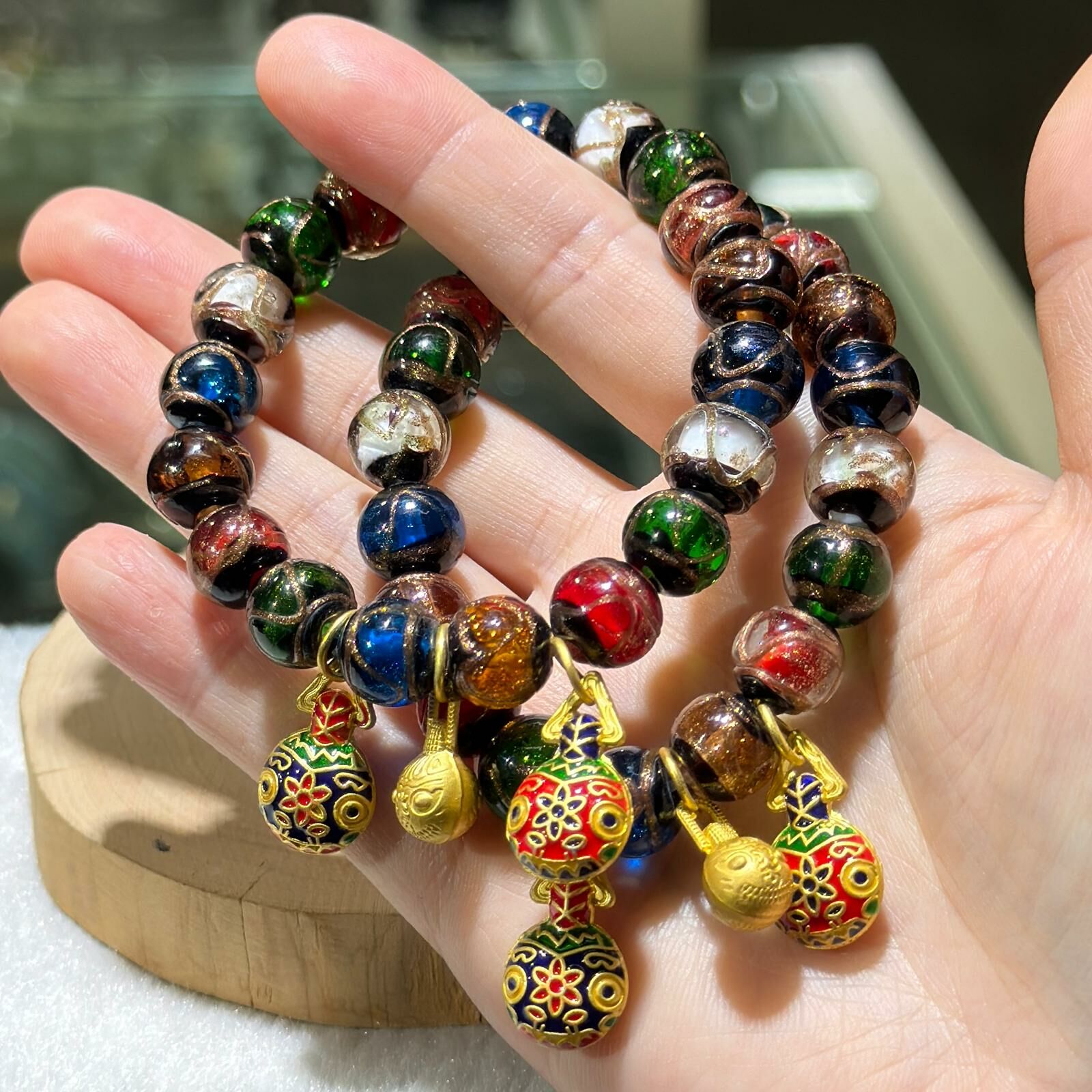 香灰琉璃配吞金獸掛飾手串 10mm+/-