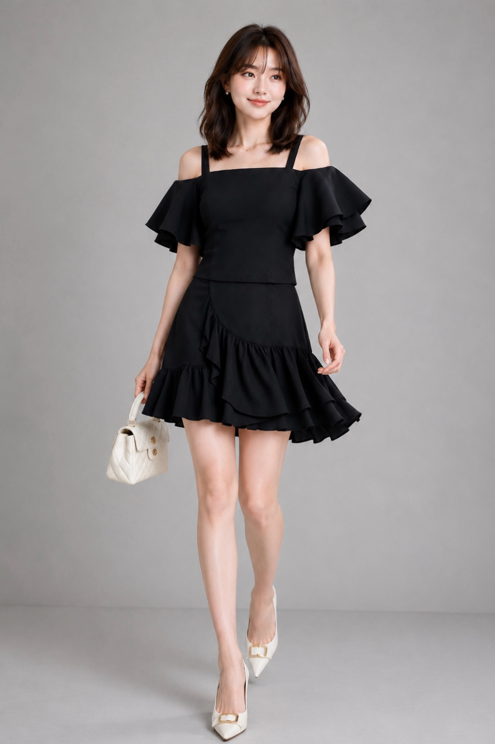 580261 Ruffle Wrap Mini Skirt
