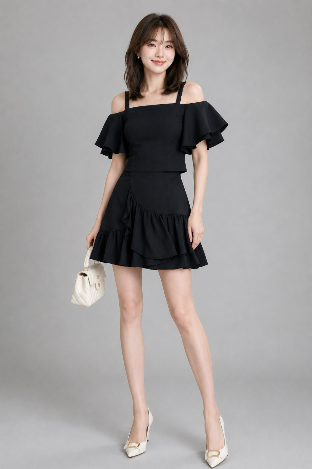 580261 Ruffle Wrap Mini Skirt