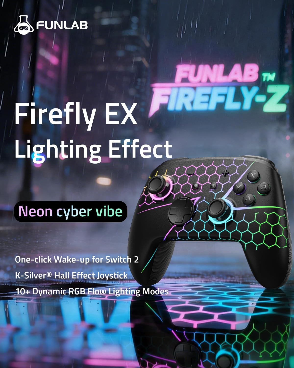 SW2 FUNLAB 螢火蟲加強版無線控制器 FF01 (Z)  Firefly EX Enhanced Wireless Controller for Nintendo Switch2/OLED/Lite FF01 (Z)  SW2-0356