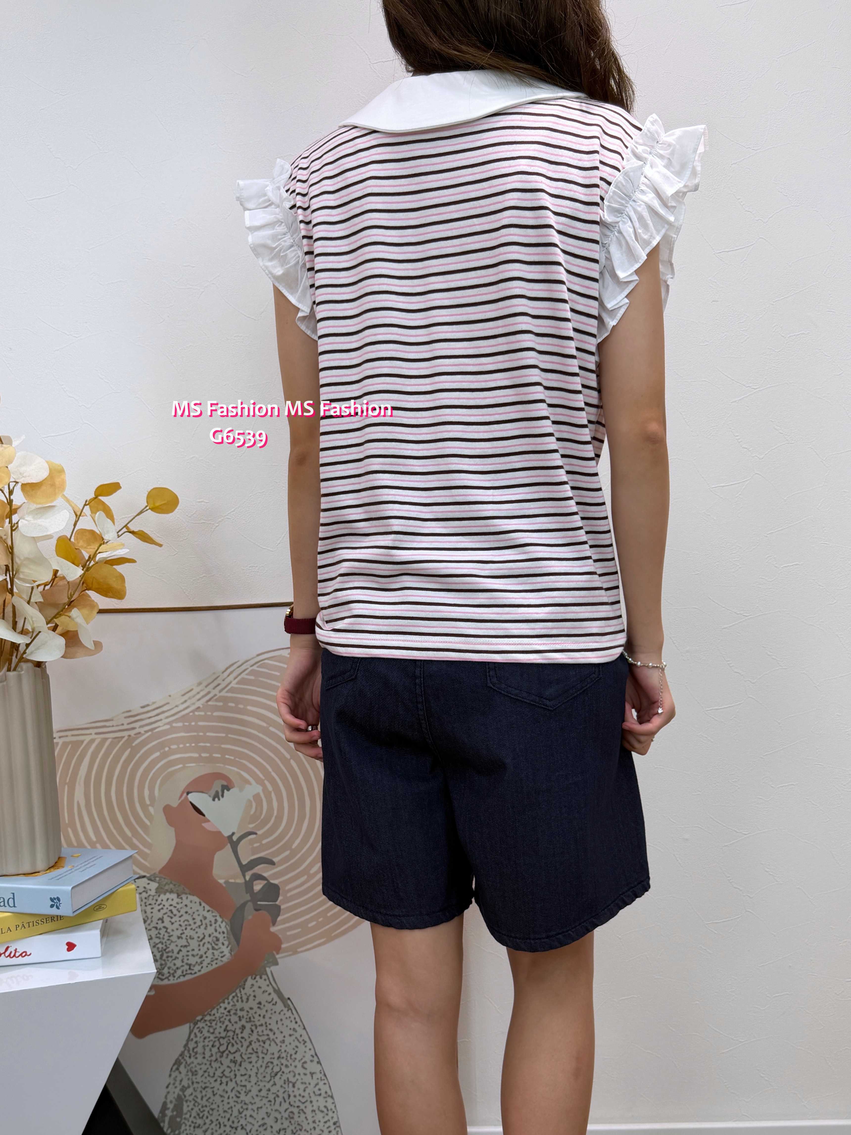 G6539 高質橫間ruffle袖top
