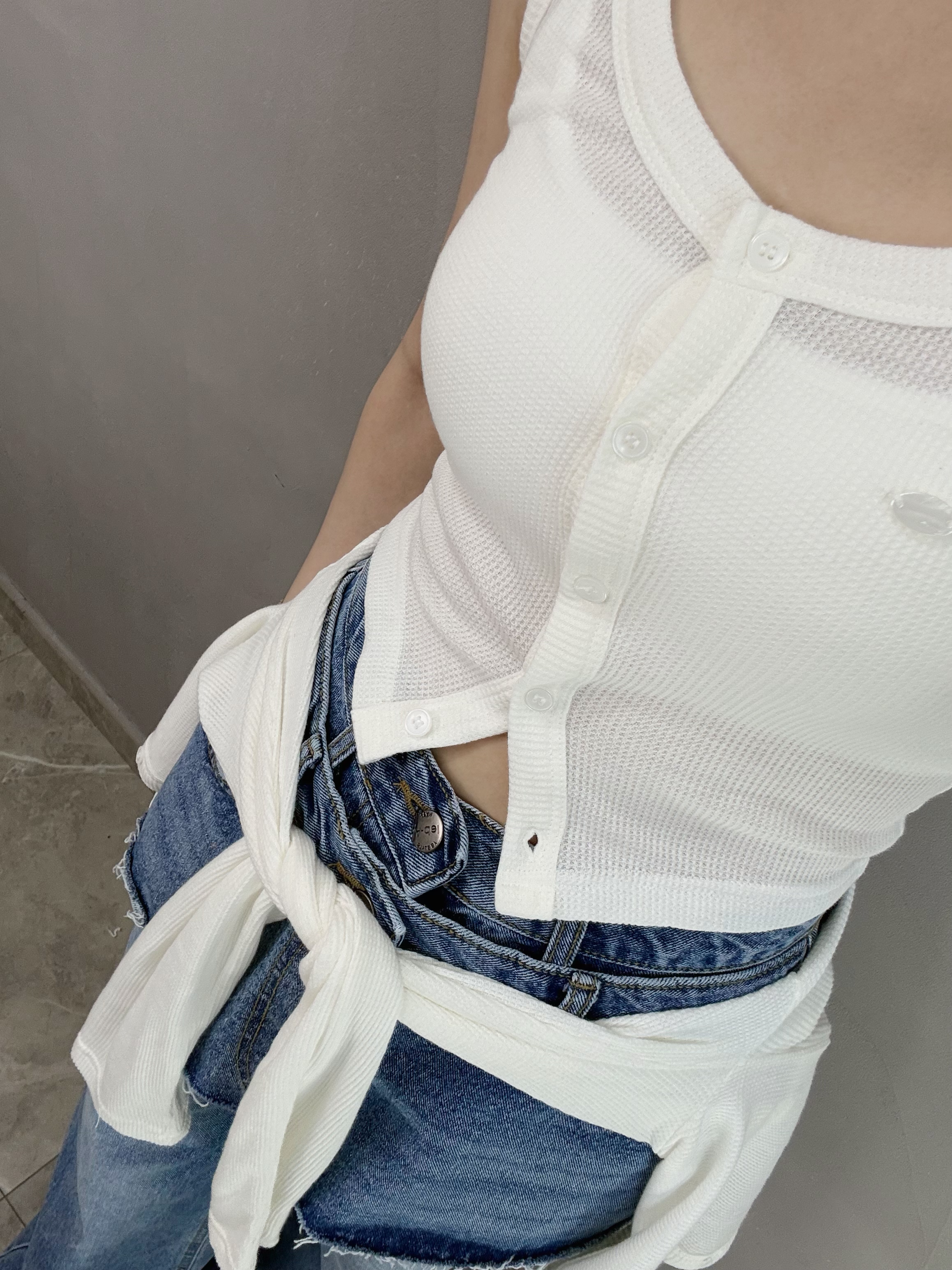 M63 格仔紋背心+刺繡外套set