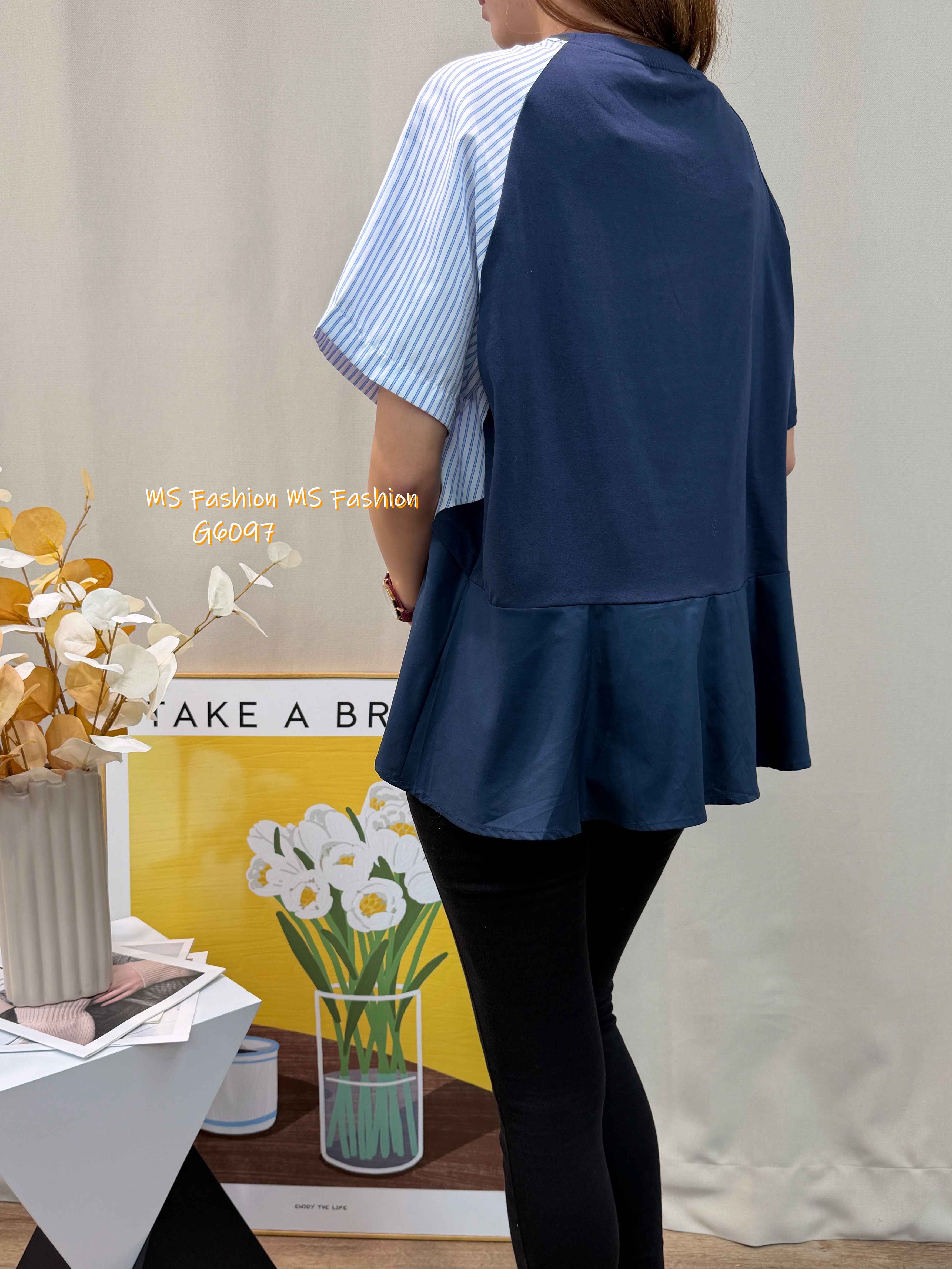 G6097 韓國🇰🇷條子拼布top