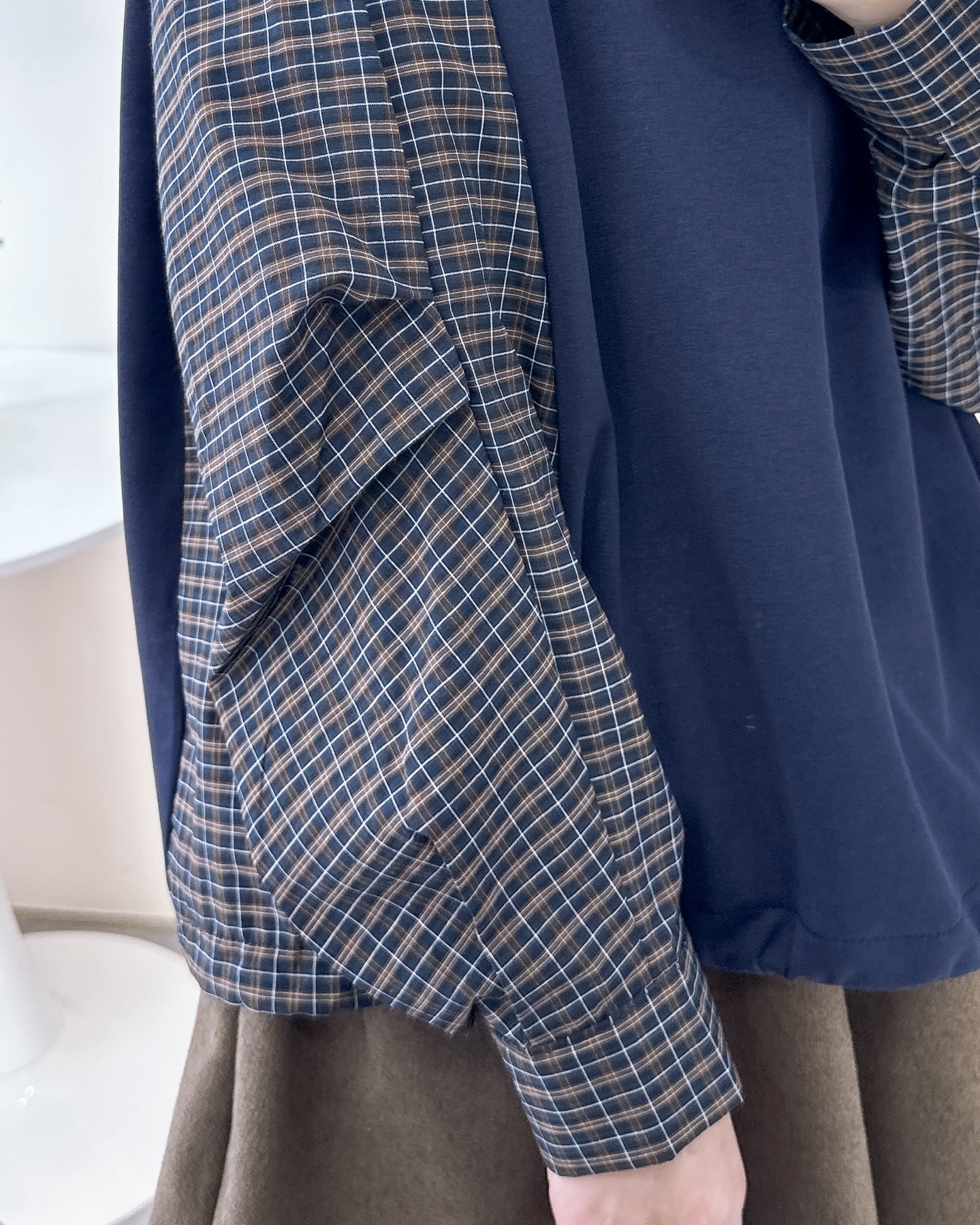 拼寬袖格仔布可索繩上衣 3色