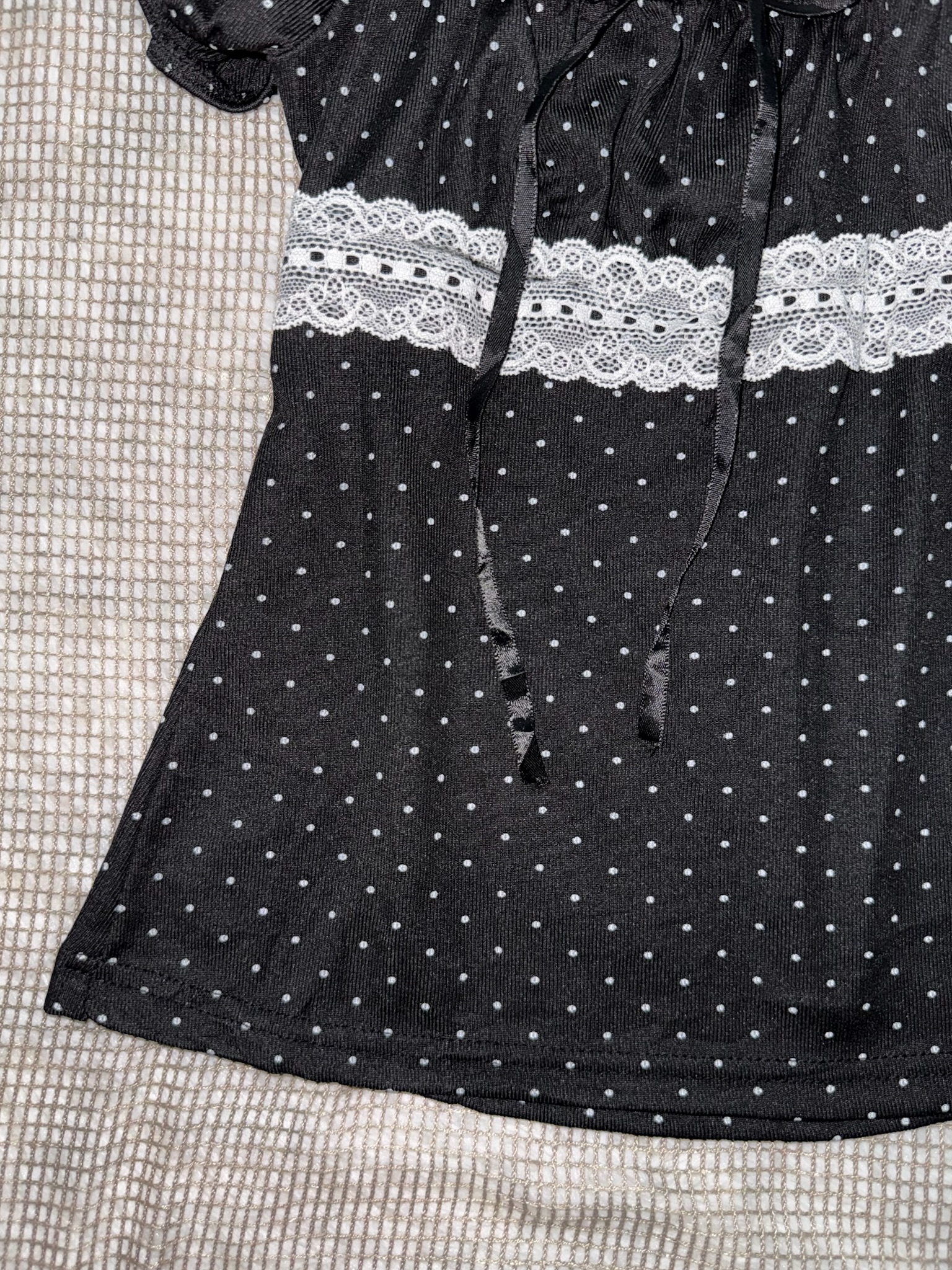 Polka Dot Lace Insert Babydoll Top