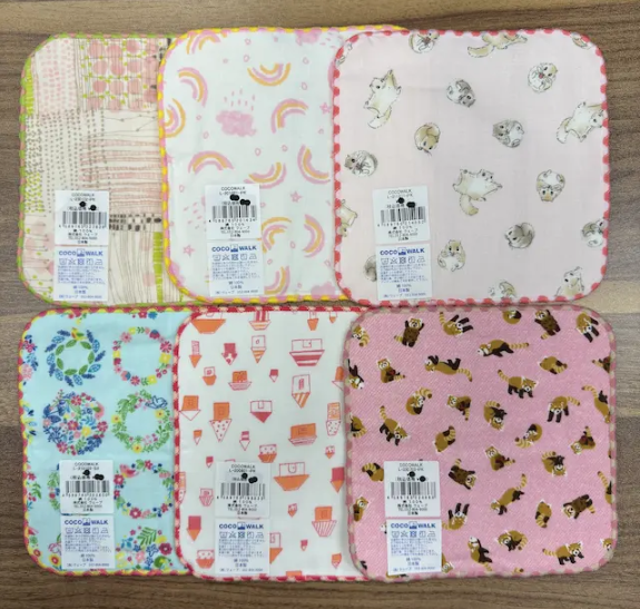 日本製 1套6件 嬰兒餵奶毛巾 14.5x14.5CM 100%純棉BB毛巾 柔軟親膚方巾 寶寶棉質汗巾 手帕 面巾 口水巾 - D色