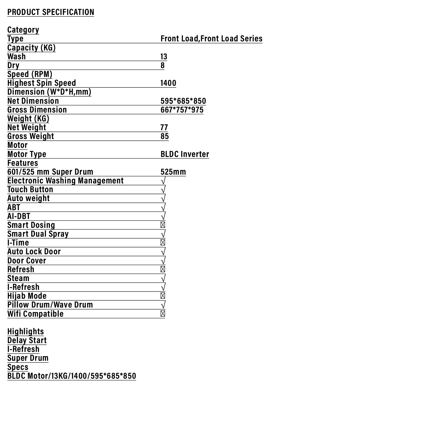 Haier 13kg/8kg Inverter Washer Dryer (HWD130-BP14959S8)