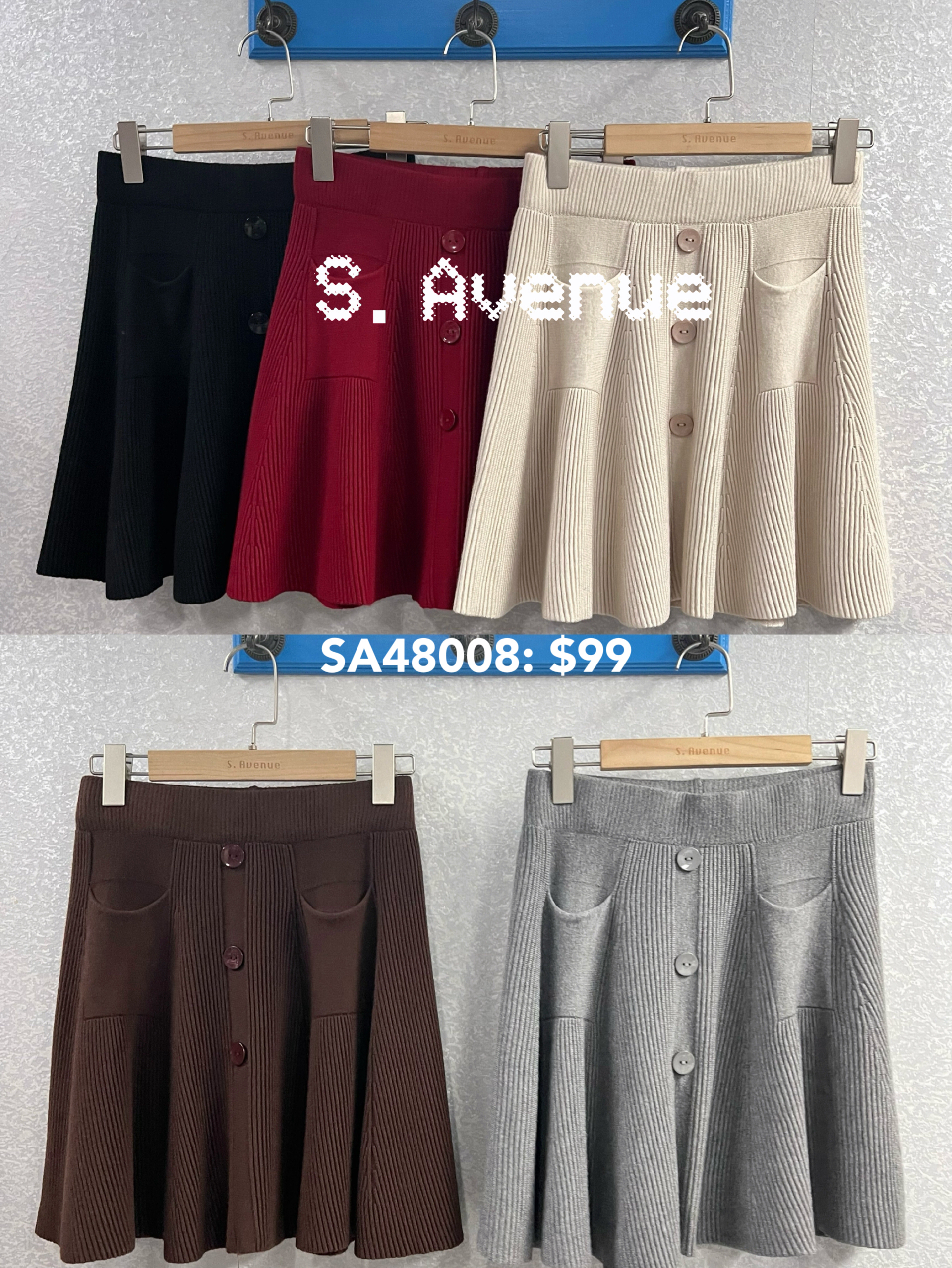 SA48008: 前有排鈕雙袋A字短裙