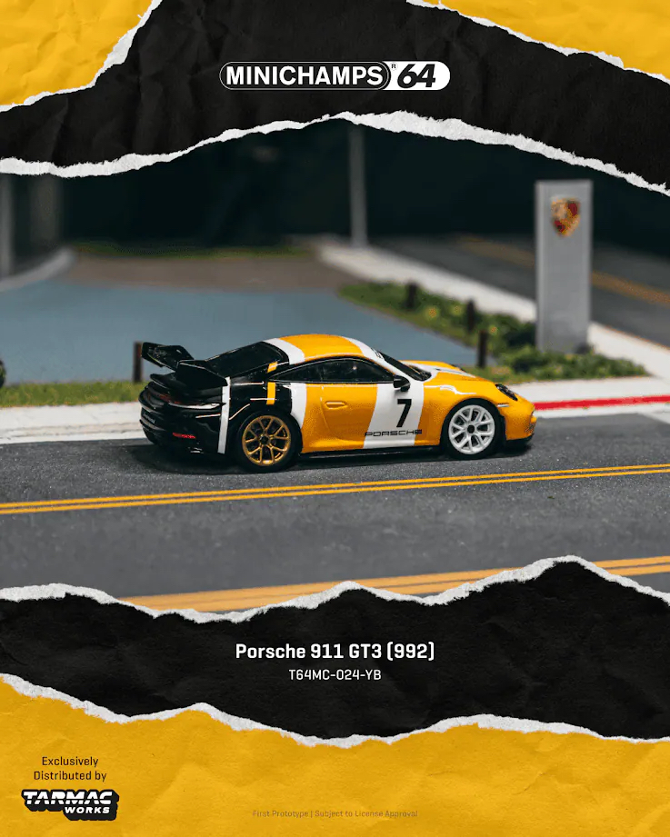 (預訂 Pre Order) Tarmac Works  ( T64MC-024-YB ) 1/64 Porsche 911 GT3 (992) Yellow/Black