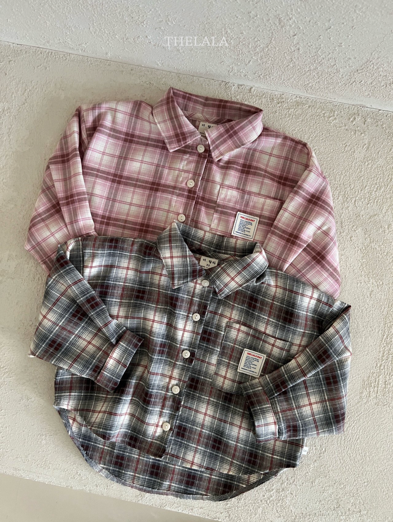 🌸預訂 韓國直送🌸🇰🇷THELALA兩色標籤口袋格紋長袖恤衫