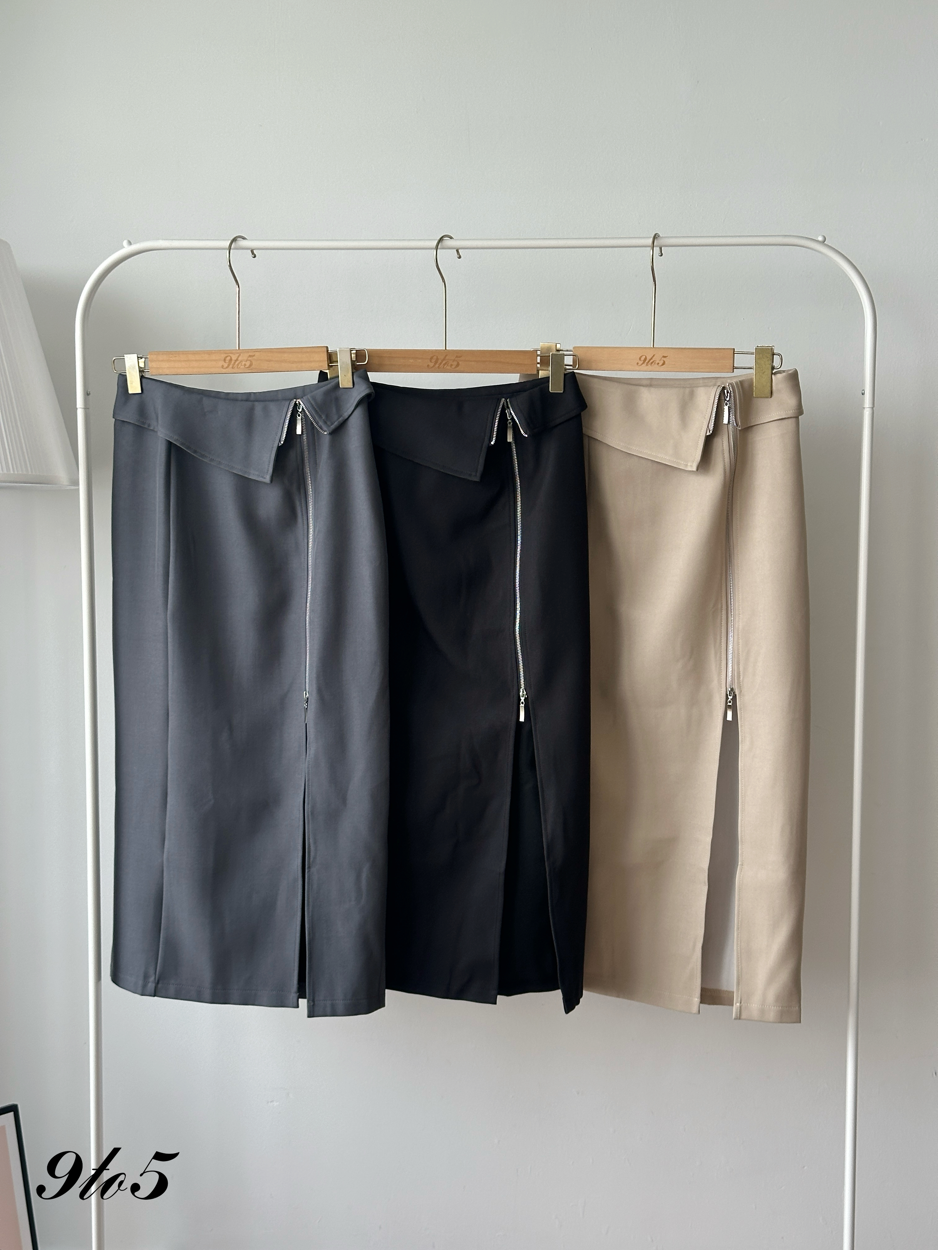 S1958 Side Slit Zipped Skirt - 3 Colors 