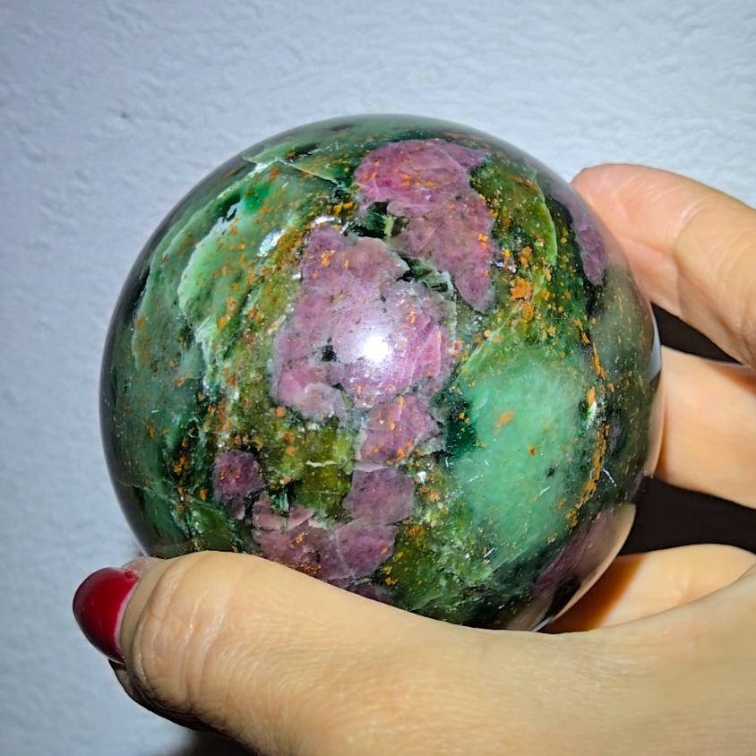 Ruby in green mica fuchsite sphere with UV - MCA113
