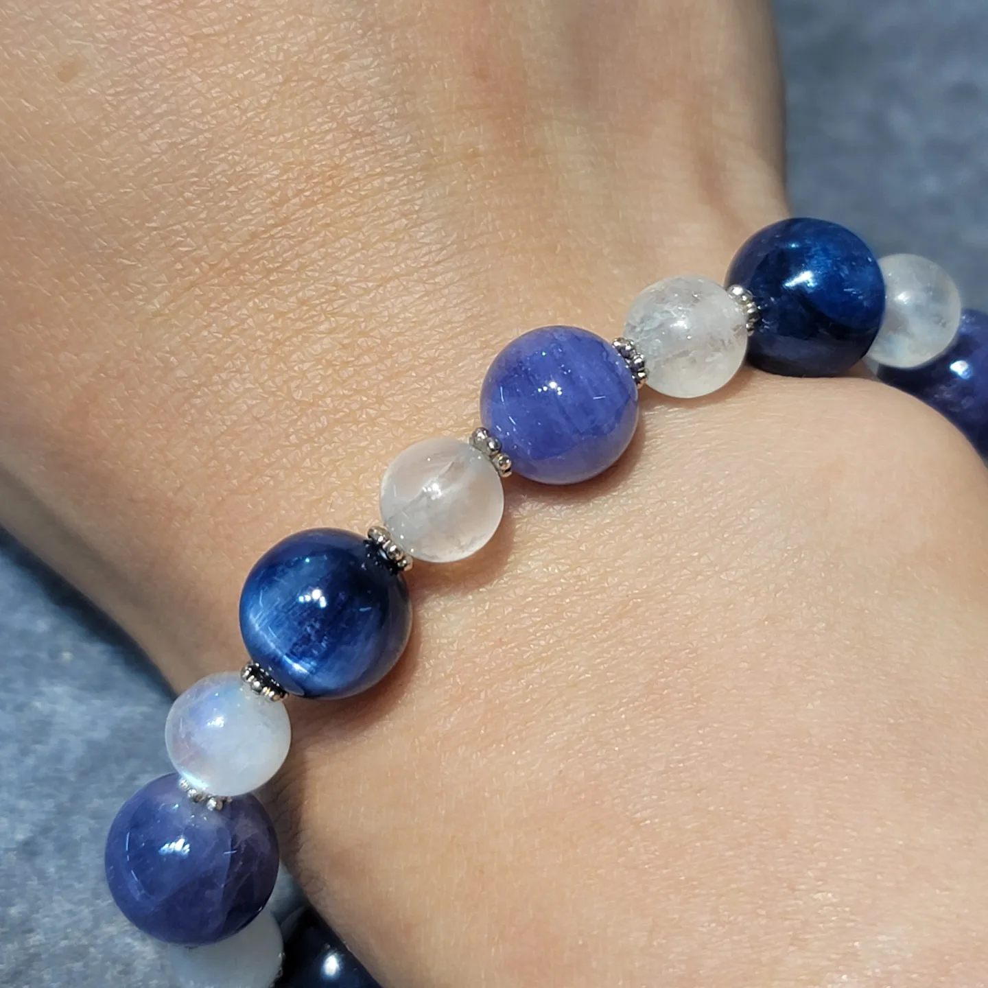 坦桑石藍晶石月亮石925銀手鏈